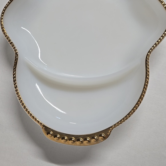 Fire King Oven Ware White Glass Divided 3 Section Gold Colored Trim Dish Tray - Picture 6 of 14